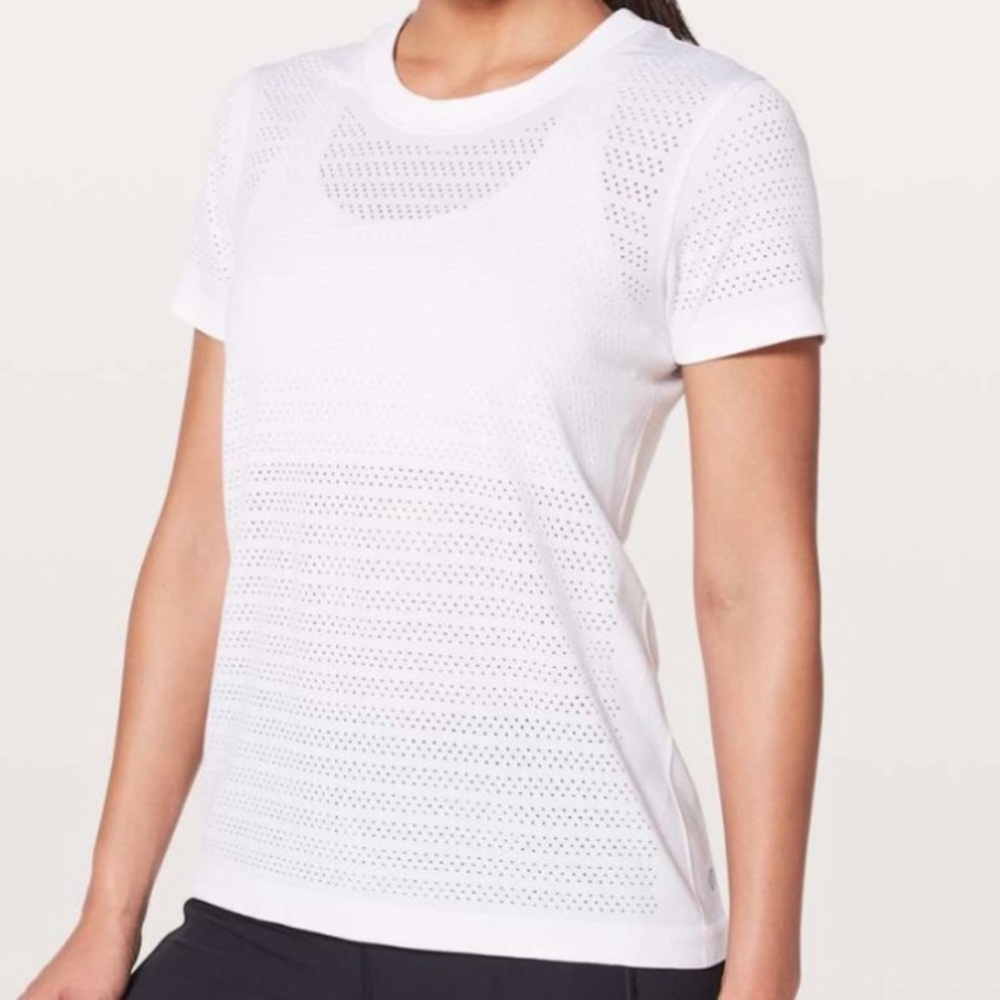 Perforated White Lululemon Breeze By Short Sleeve Top
